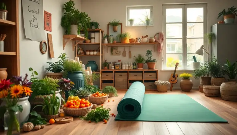 Espace de travail d'une naturopathe avec des herbes colorées et produits de bien-être pour le SOPK.