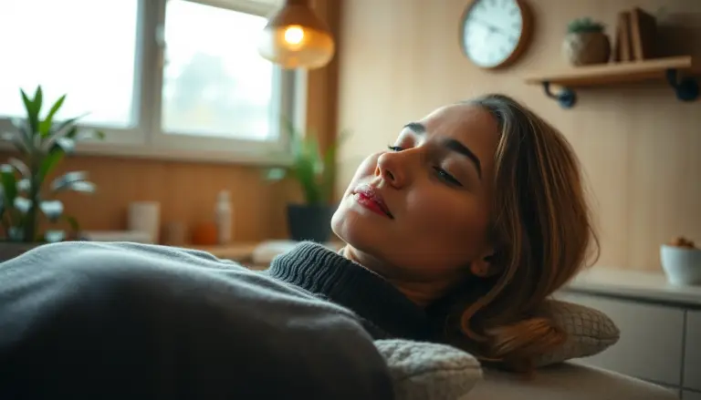 Femme recevant une auriculothérapie dans une clinique apaisante, symbole de bien-être, pour soulager l'endométriose.