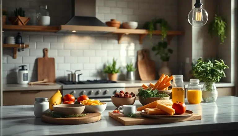 Cuisine moderne mettant en avant des aliments sains et des compléments pour gérer le syndrome de l'intestin irritable.