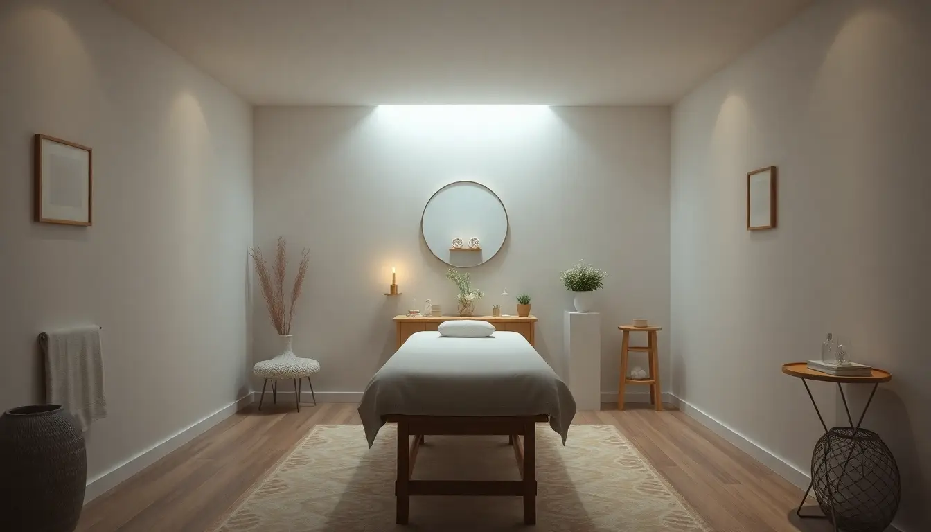 Salle de soins douce et apaisante pour la thérapie cranio-sacrale, symbolisant le bien-être et la guérison.