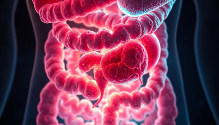 Illustration du système digestif mettant en avant les effets de la candidose sur la santé respiratoire.
