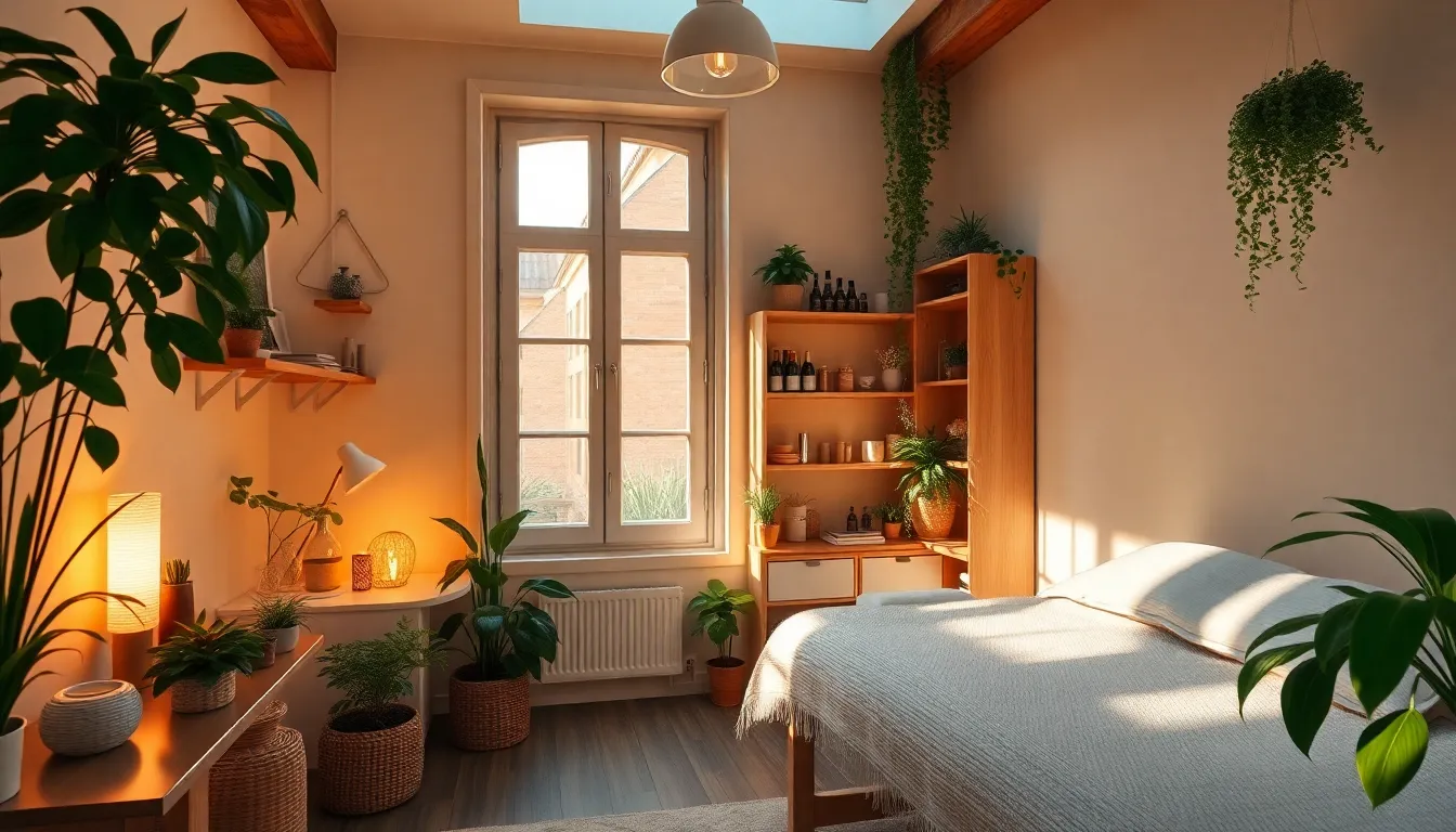 Bureau d'une naturopathe à Toulouse, ambiance sereine avec des plantes et lumière naturelle, parfait pour les consultations et réflexologie.