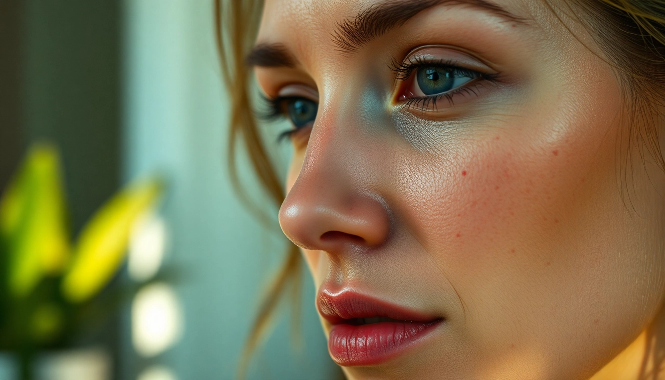 Femme montrant des signes d'acné hormonale, éclairage doux mettant en valeur la texture de sa peau dans un environnement de bien-être.