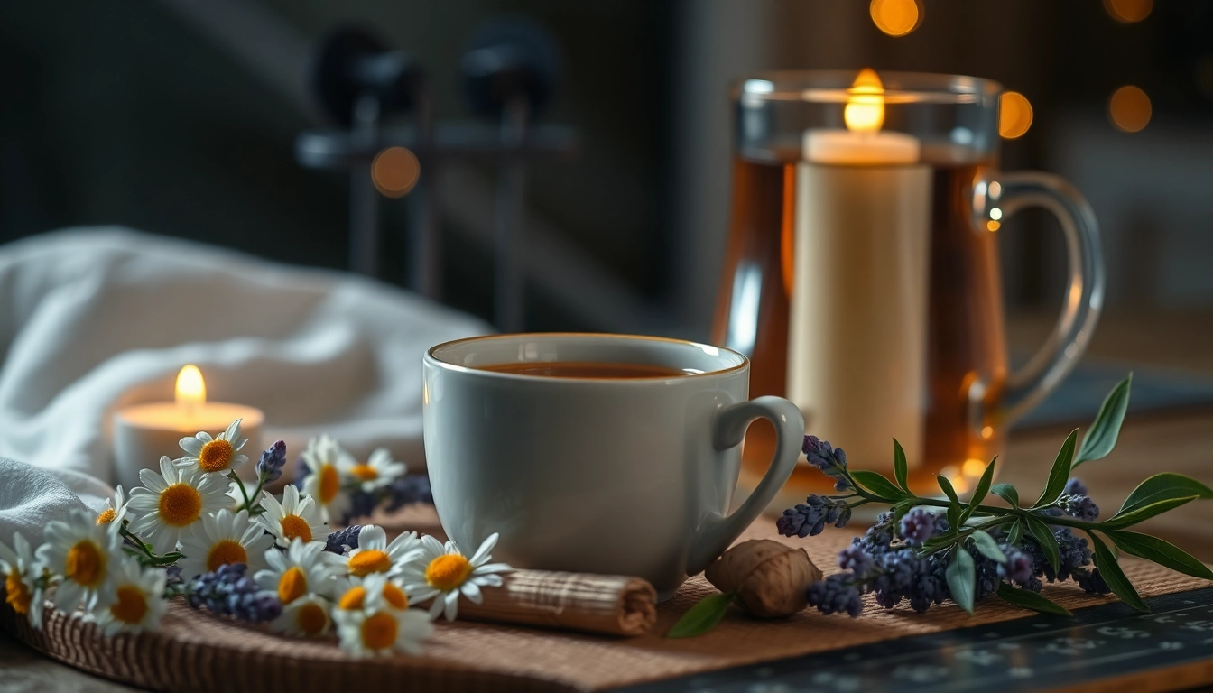 Tisane relaxante avec camomille, valériane, lavande et mélisse pour favoriser un sommeil réparateur.