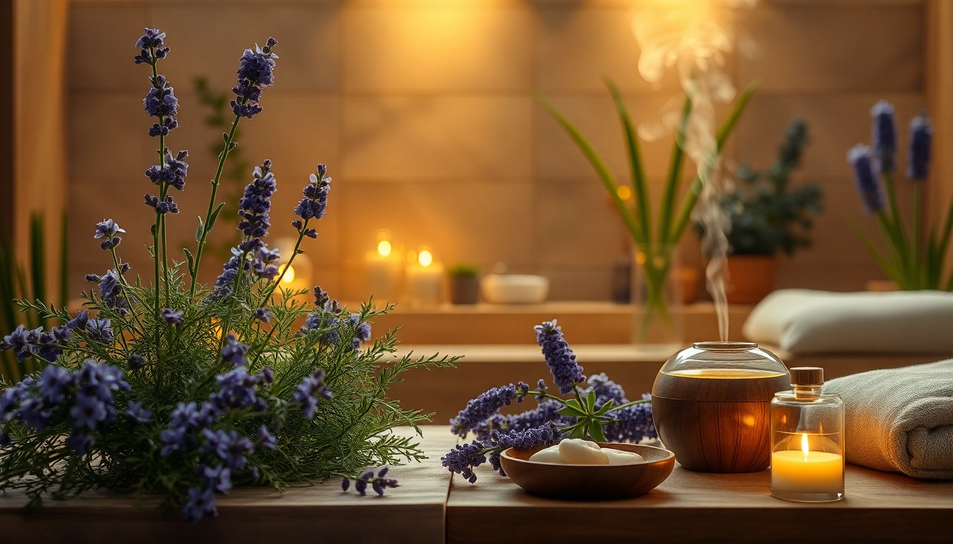 Ambiance relaxante avec des plantes comme la valériane et huiles essentielles, créant un espace apaisant pour favoriser le sommeil.