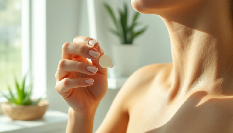 Personne appliquant une crème hydratante sur une peau sensible, mettant en avant des ingrédients naturels comme l'aloe vera.
