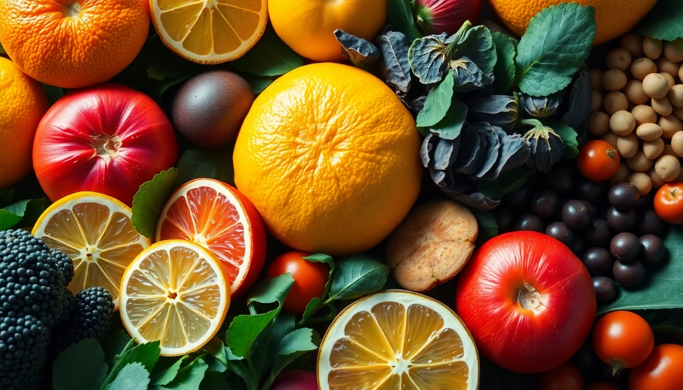 Variété de fruits et légumes riches en micronutriments essentiels pour la santé.