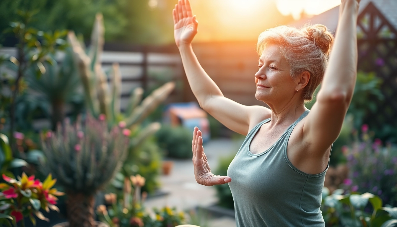 Femme pratiquant le yoga dans un jardin paisible, symbolisant la naturopathie et la stabilisation du poids.