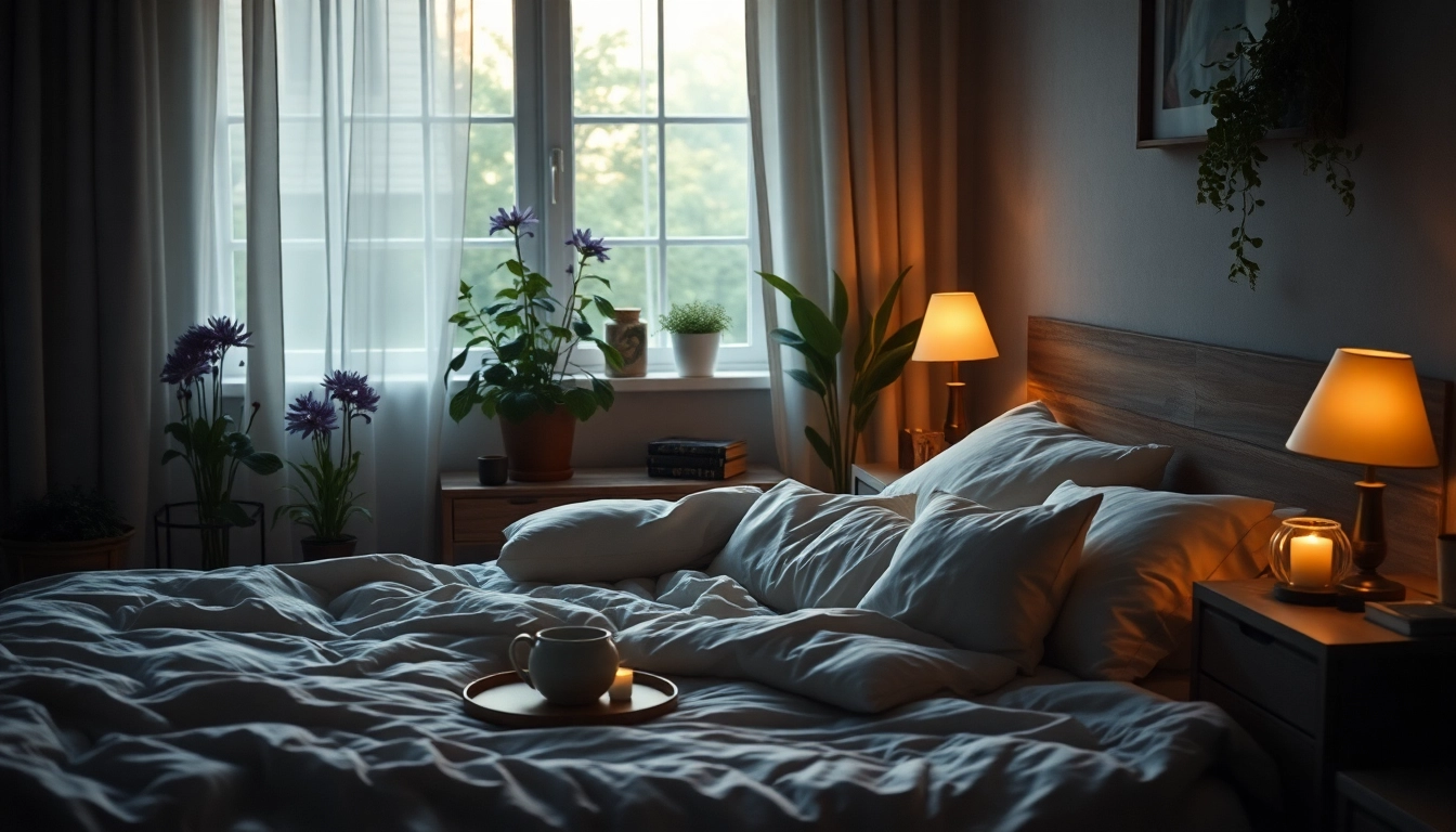 Chambre paisible avec des plantes de valériane et du thé, créant une atmosphère relaxante propice au sommeil.