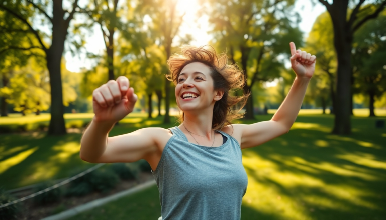 Personne faisant de l'exercice dans un parc, symbolisant les bienfaits de l'activité physique sur le stress et l'anxiété.