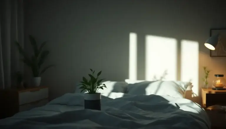 Chambre moderne avec des plantes de valériane, créant une atmosphère relaxante pour un sommeil de qualité.