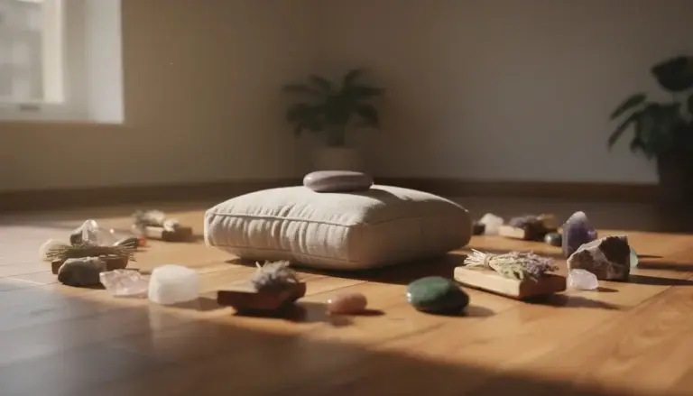 Espace méditatif apaisant avec coussin et lumière douce, représentant la pleine conscience.