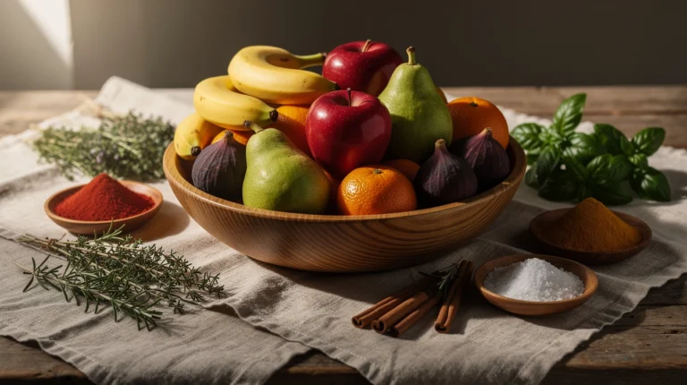 Composition d'objets naturels illustrant la santé veineuse et le bien-être en naturopathie.